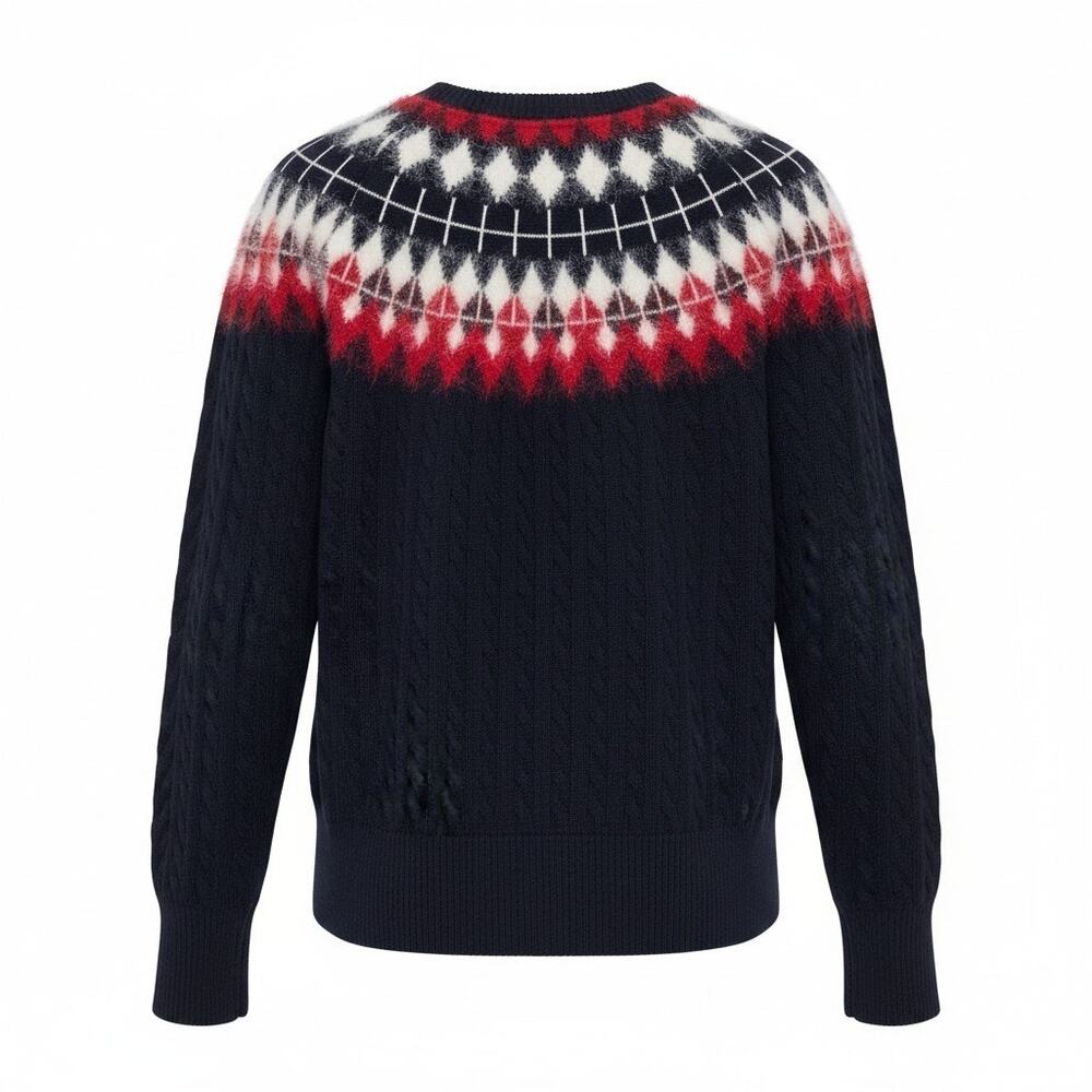 Tommy Hilfiger Women's 1X Fair Isle Cable Knit Sweater Navy Blue Red White - Picture 3 of 9